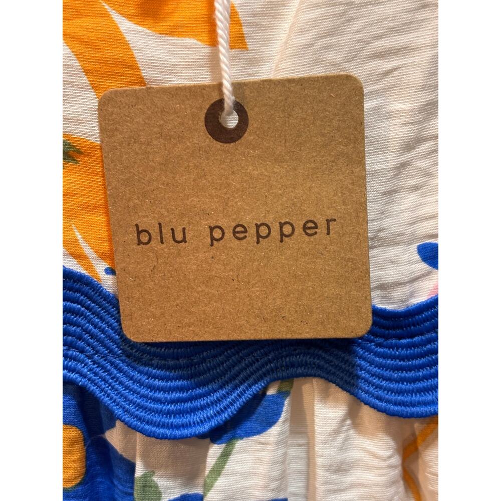 Blu Pepper women’s large white maxi sun dress with floral print blue trim NWT - Picture 5 of 11